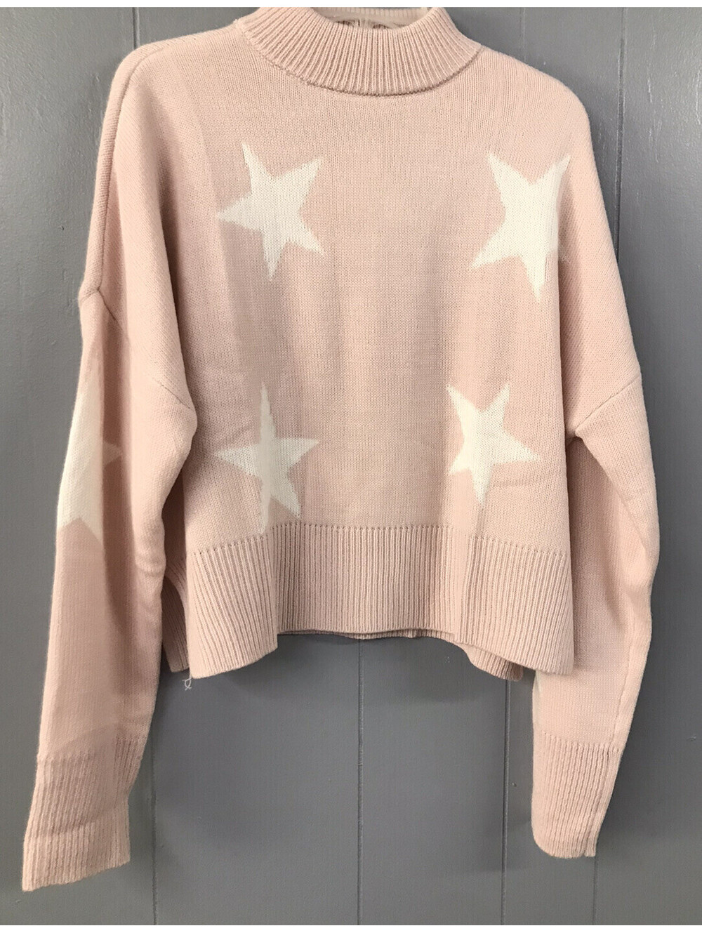 True Craft Sweater. Ash Pink With White Stars. Short Length. Size 3XL. NWT